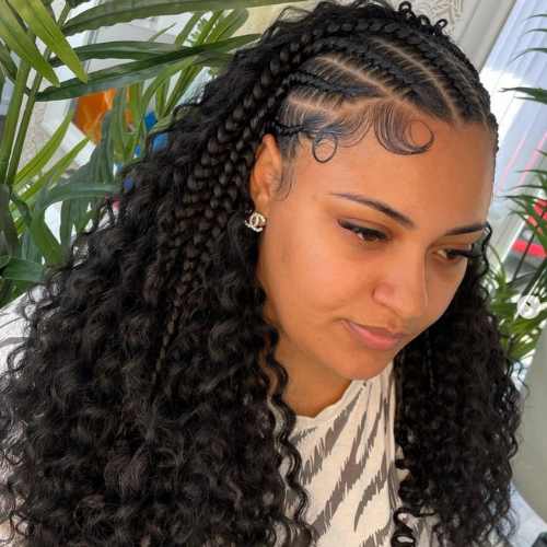 Half Cornrows Half Curly braid hairstyles