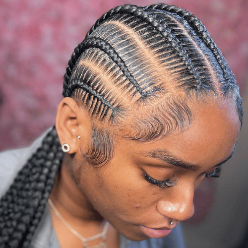 A braid hairstyle with stitched braids