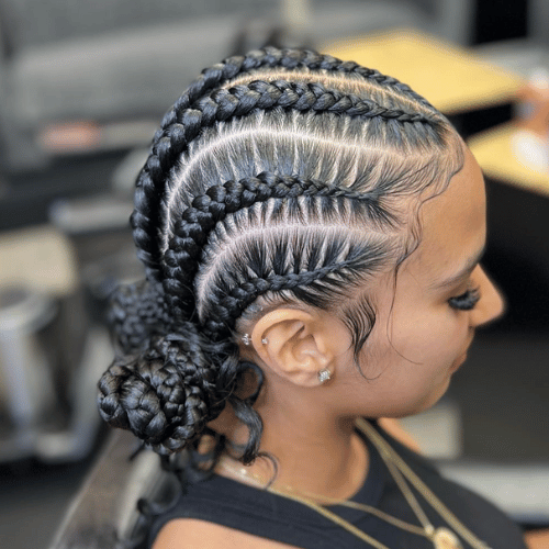 Stitched Braids with two back buns