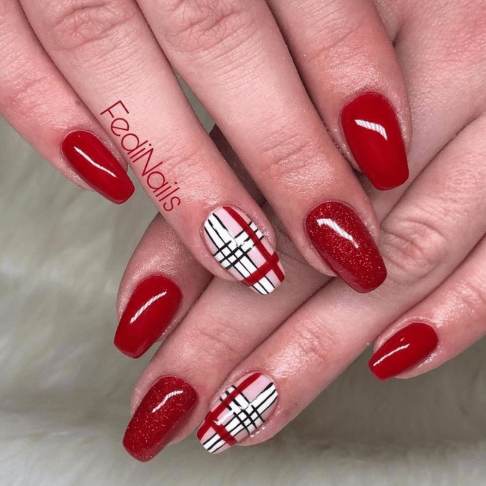 A red Burberry nail design