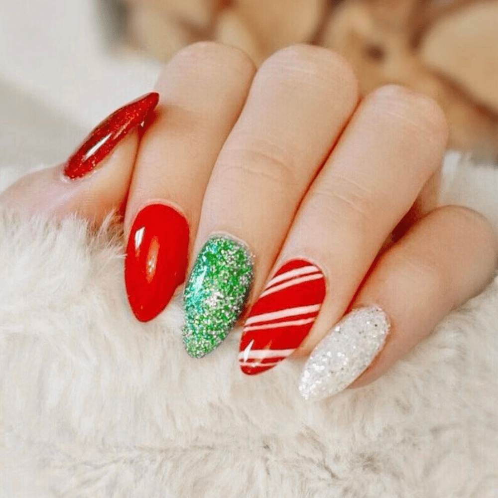 A green and red nail design