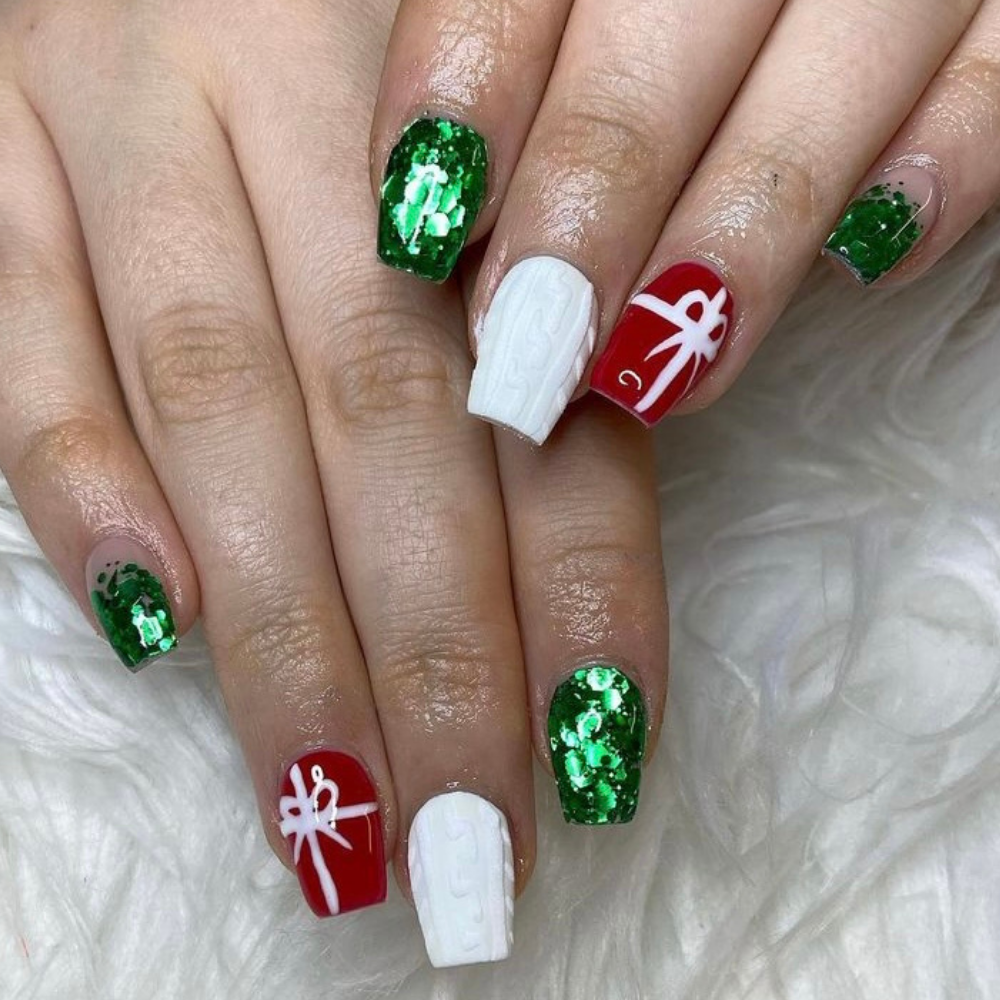 Glitter Christmas Tree False Nail Short Square Press on Nails for Nail Art  24pcs | eBay