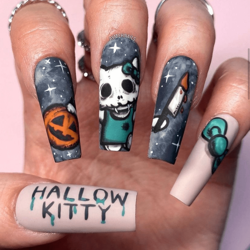 Halloween Hello Kitty nails