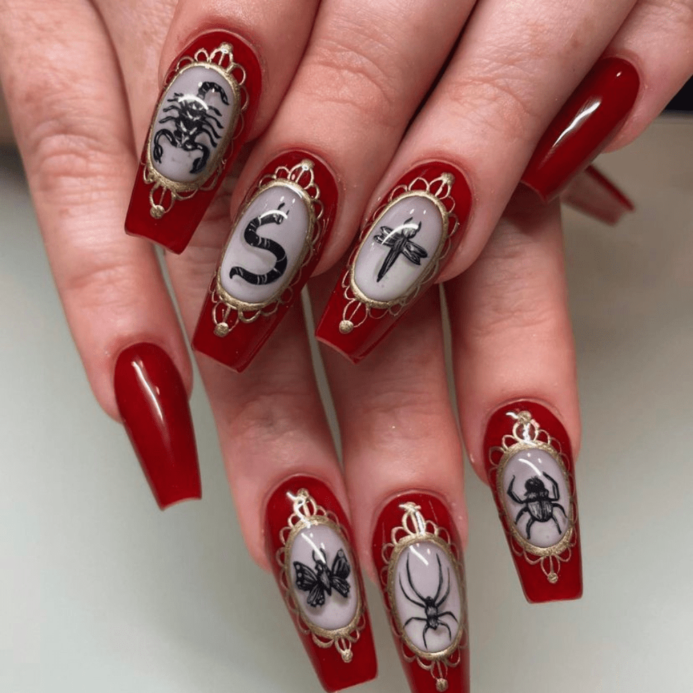 Nails with hand painted bugs
