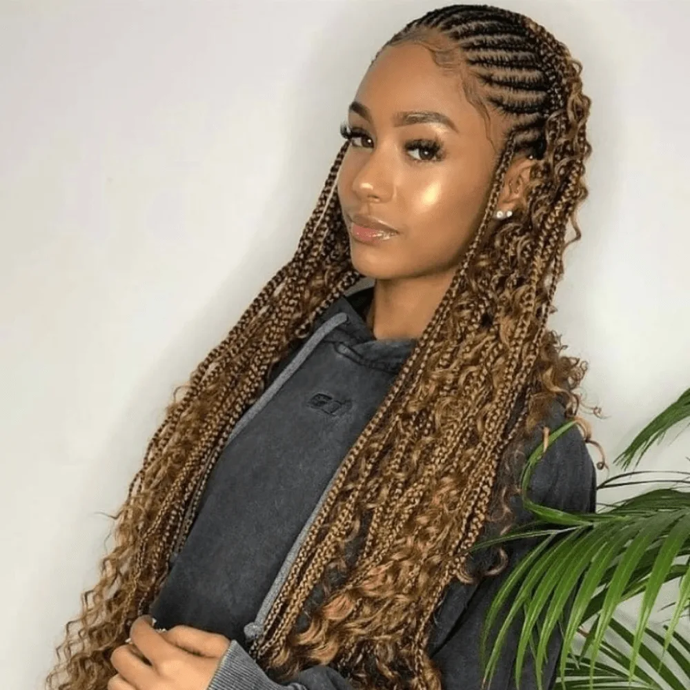 Cornrows With a Light Brown Curly Weave